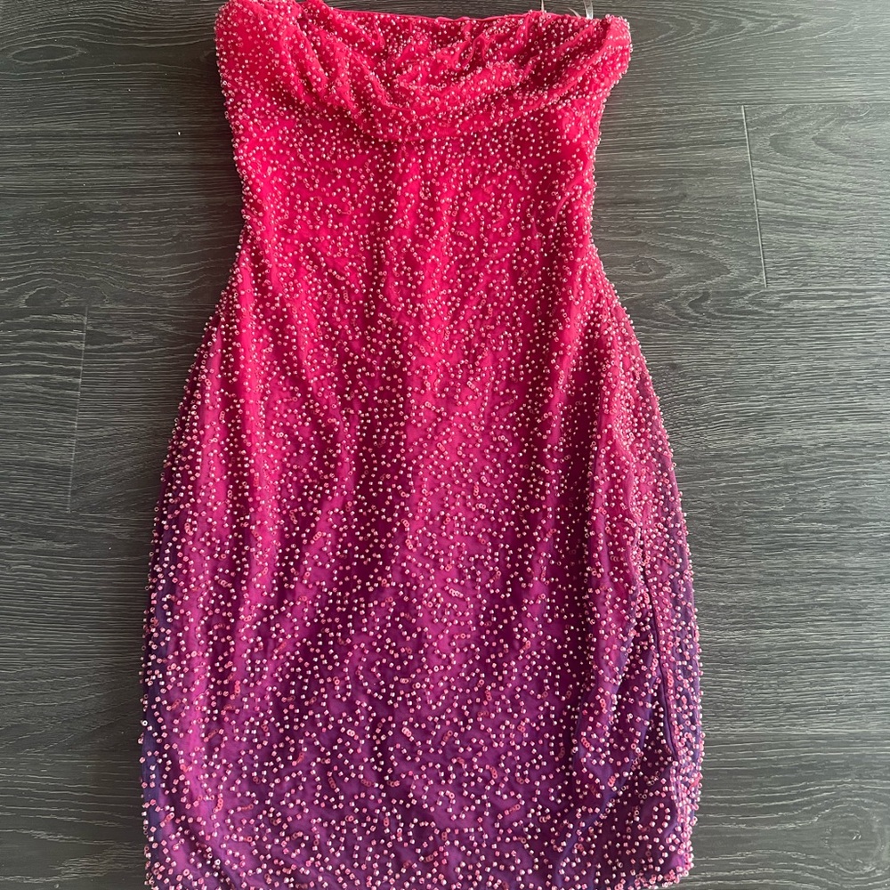 Oh Polly Strapless Ombre Beaded Dress